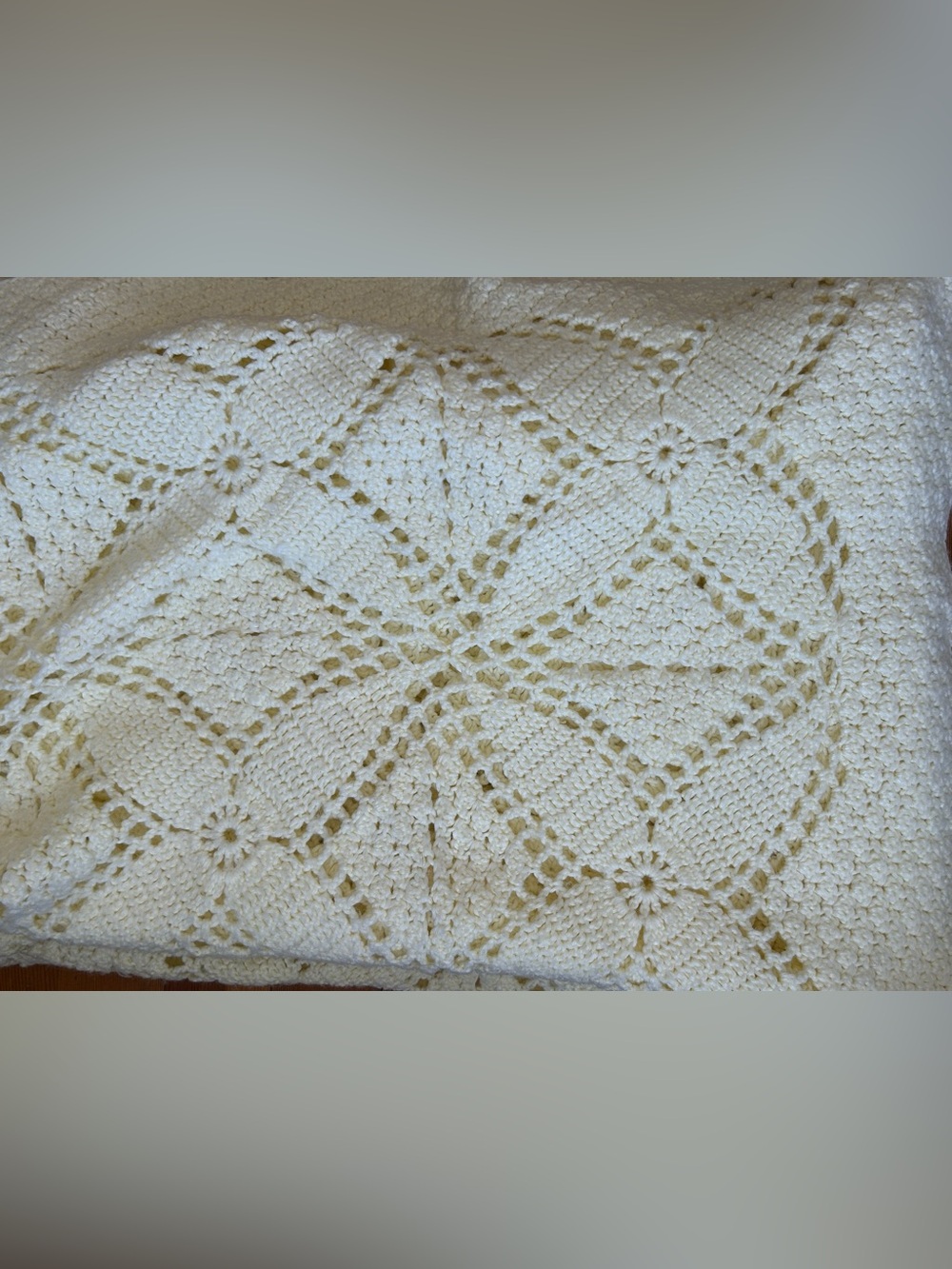 Handmade Vintage Crochet Blanket Quilt King  Creamy Butter Yellow Cottagecore
